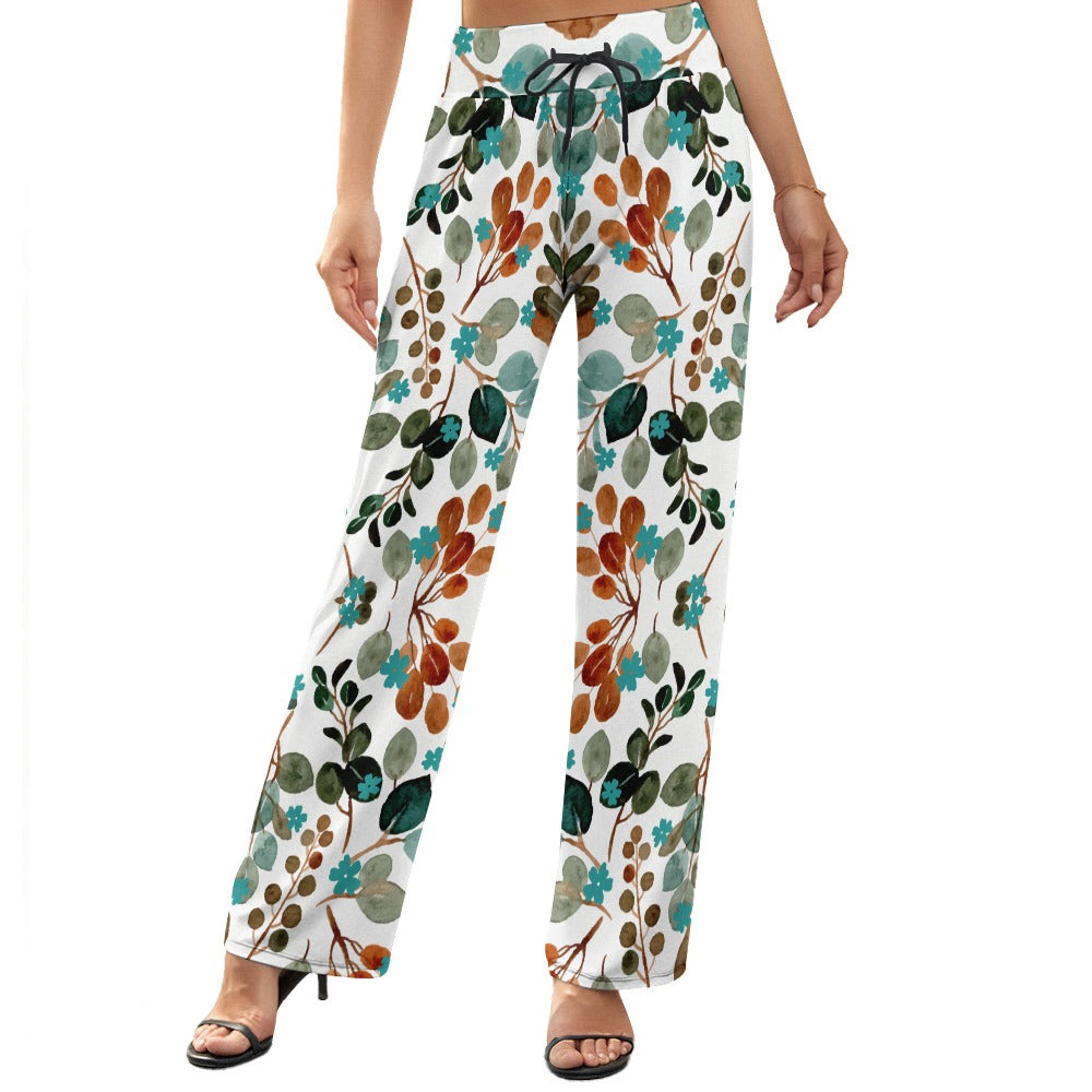 Women's Floral All Over Print Wide Leg Pants High Waist Trousers Drawstring Ladies Bottoms Casual Daily Wear