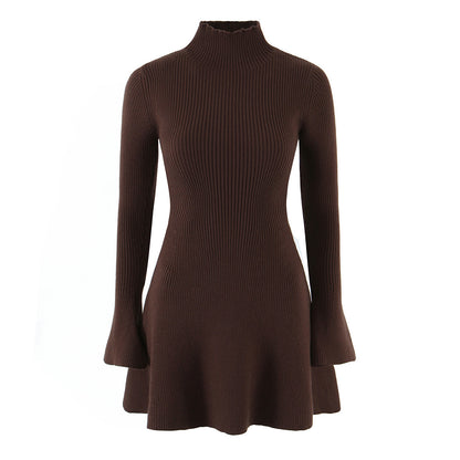 Women's Ribbed Knit High Neck Long Sleeve Dress