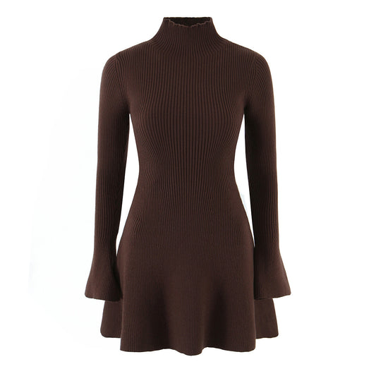 Women's Ribbed Knit High Neck Long Sleeve Dress