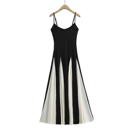 Women's Monochrome Cami Strap Midi Flare Dress