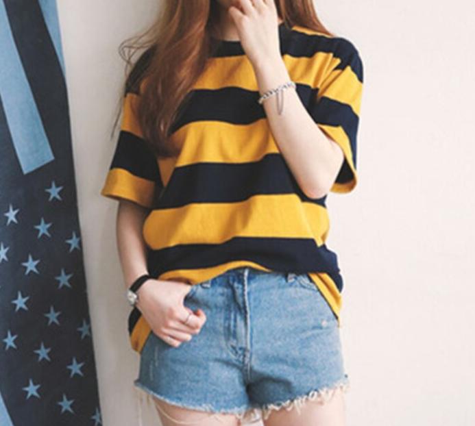 Women's Stripe Oversized T-Shirt Loose Long Top Round Neck Short Sleeve Casual Streetwear Clothing Fashion