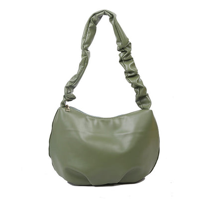 Women's Solid Colour Ruffle Handle Shoulder PU Leather Bag