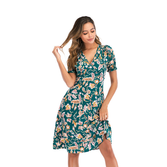 Women's Floral Print V-Neck Print Day Dress