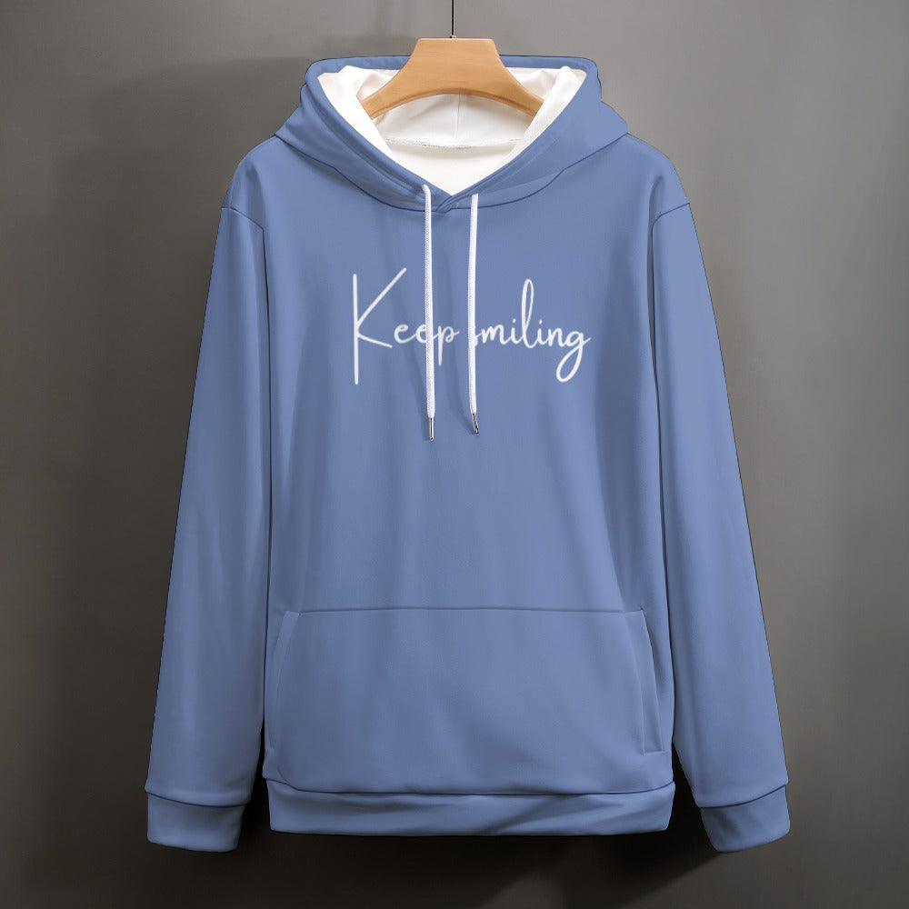 Plus Size Unisex Front and Back Letter Print Keep Smiling Sweatshirt Long Sleeve Drawstring Pocket Hoodie Top