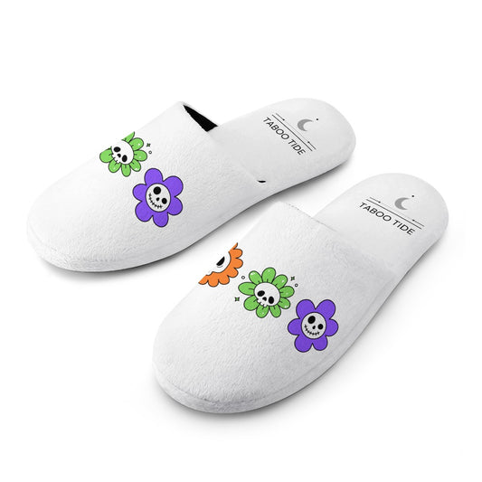 Women's Skeleton Flower Halloween Cotton Flannel Slippers