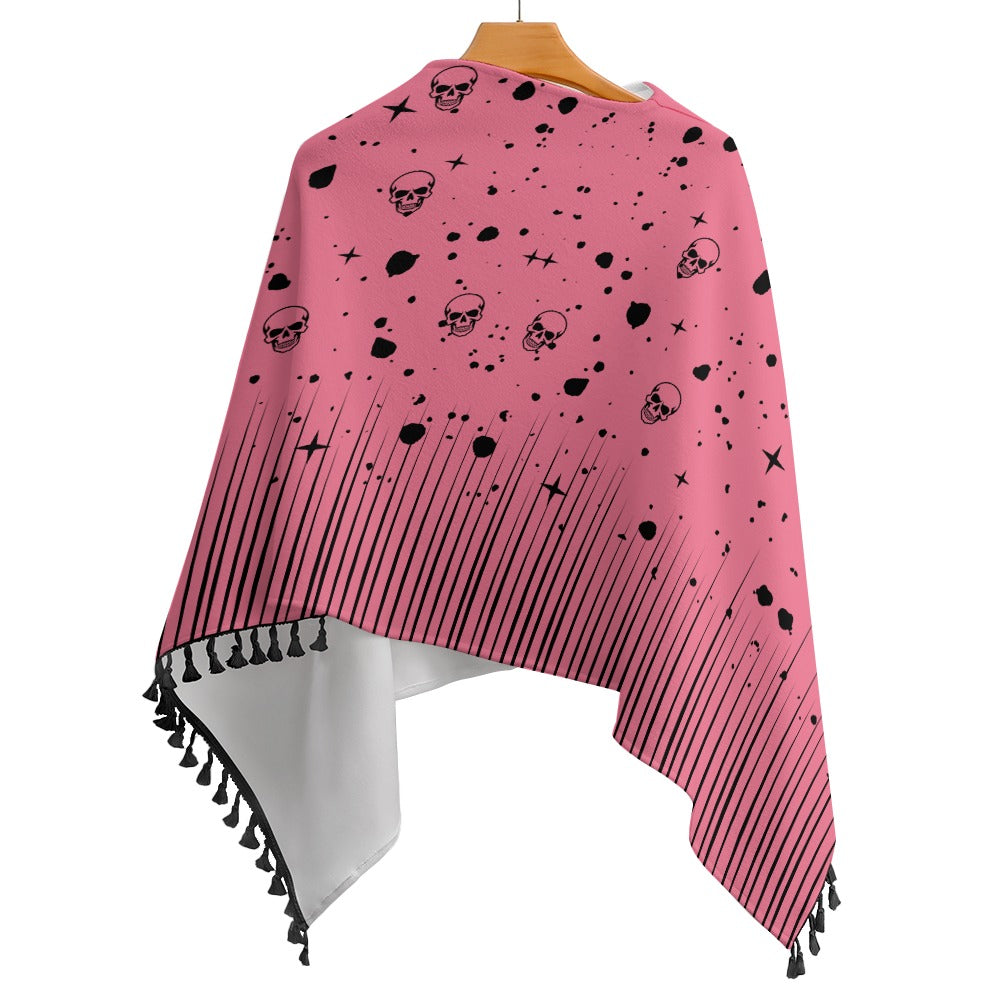 Women's Skull Print Cape With Fringed Edge One Size Pullover Outwear Fashion Halloween Season Must Have!