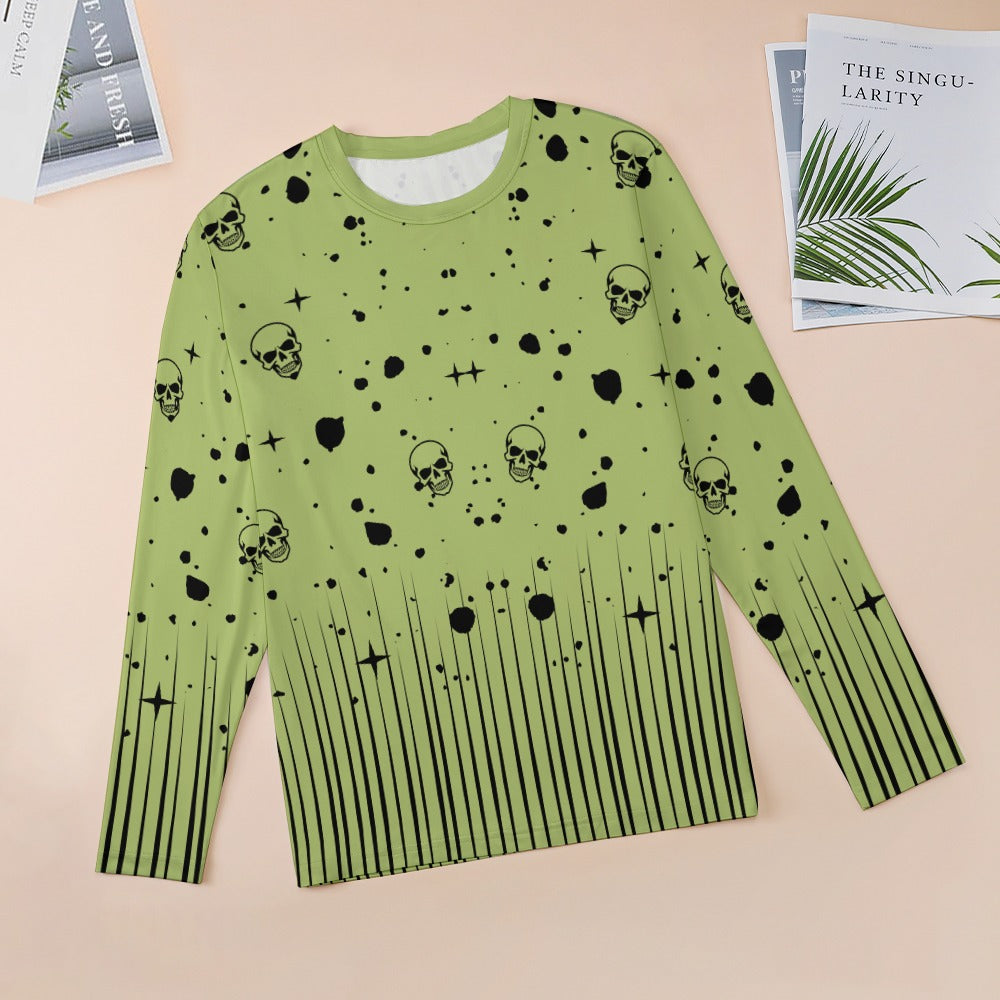 Women's Skull And Spot Print Long Sleeve Round Neck Casual Fashion Blouse Top Shirt T-shirt