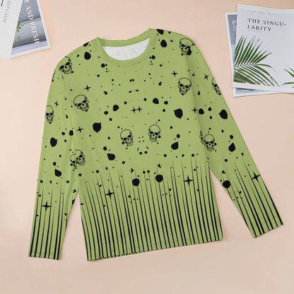 Women's Skull And Spot Print Long Sleeve Round Neck Casual Fashion Blouse Top Shirt T-shirt