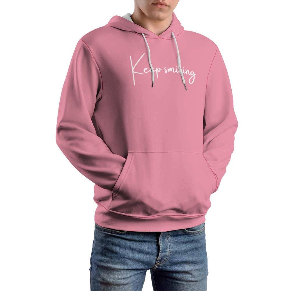 Plus Size Unisex Front and Back Letter Print Keep Smiling Sweatshirt Long Sleeve Drawstring Pocket Hoodie Top