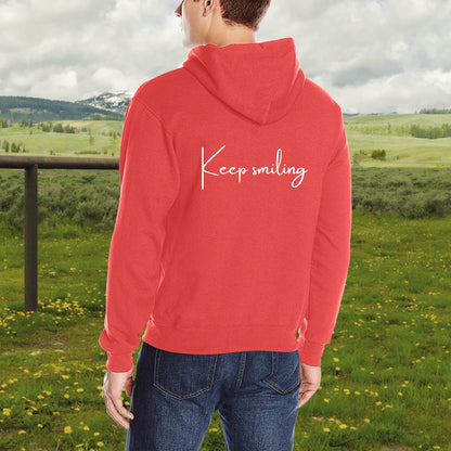 Men's Keep Smiling Front And Back Letter Graphic Print Hoodie Sweatshirt