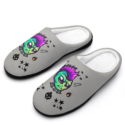 TABOO TIDE Men's Alien Punk Cotton Slippers Anti-Slip Soft Practical Indoor Home Shoes Grey