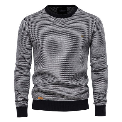 Men's Knitted Sweater Cotton Long Sleeve Round Neck Ribbed Cuff Hem Pullover Jumper