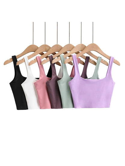 Women's Solid Colour Sleeveless Scoop Neck Crop Vest Tops