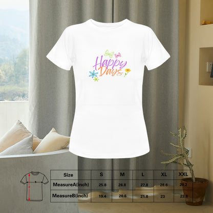 Women's Happy Days Letter Print Cotton  Short-sleeve Round Neck Classic Comfortable Fashion Tee Top T-shirt