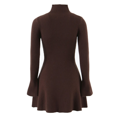 Women's Ribbed Knit High Neck Long Sleeve Dress