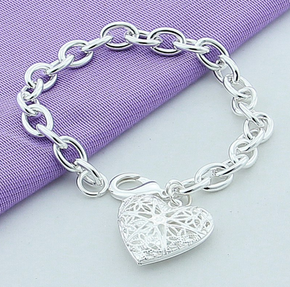 Women's Love Heart Charm Bracelet Silver Plated Jewellery