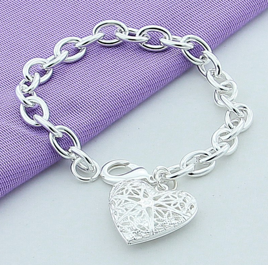 Women's Love Heart Charm Bracelet Silver Plated Jewellery