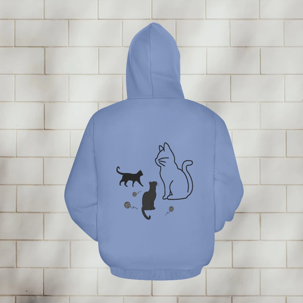 Unisex Cat Graphic Front and Back Print Cartoon Sweater Hoodie