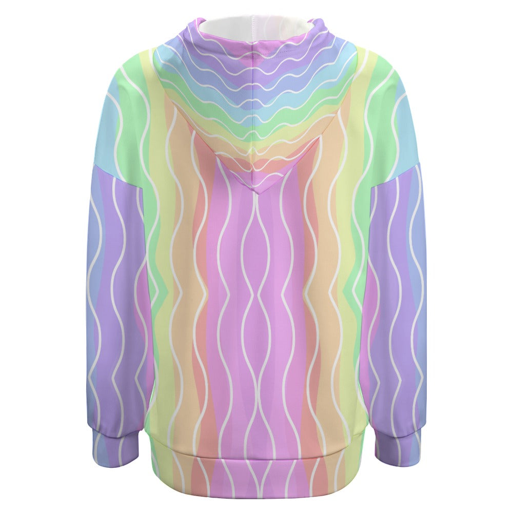 Women's Pastel Rainbow Print Dropped Sleeve Hoodie