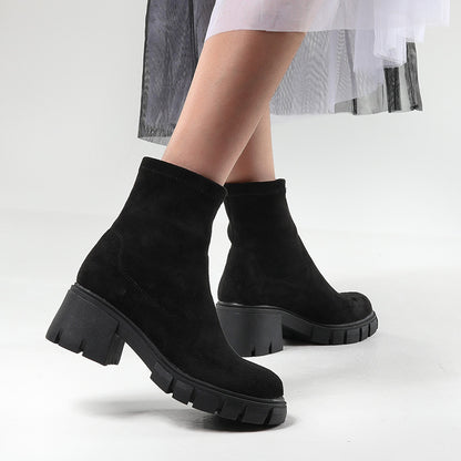Women's Faux Suede Chunky Sole Pull On Ankle Boots