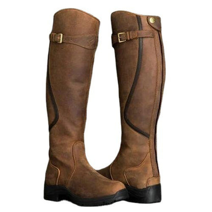 Women's Leather Knee High Winter Flat Boots