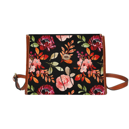 Women's Rustic Floral Print Handbag with Shoulder Strap