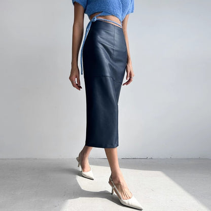 Women's PU Leather Pencil Midi Skirt