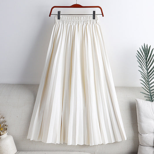 Women's PU Leather Pleated Midi Skirt