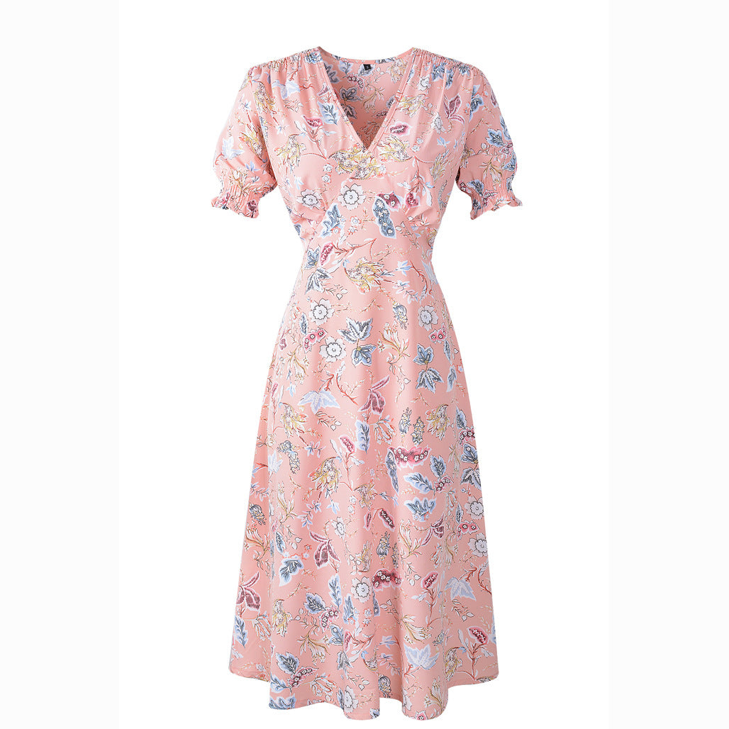 Women's Floral Print V-Neck Print Day Dress