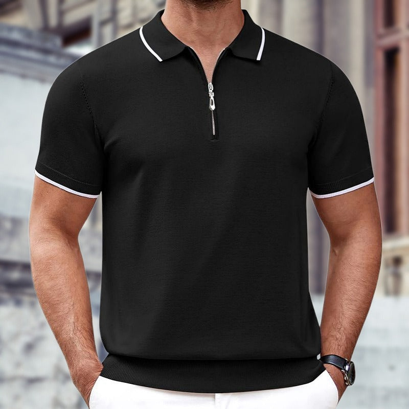 Men's Polo Shirt Zipper Collar Short Sleeve Casual T-shirt