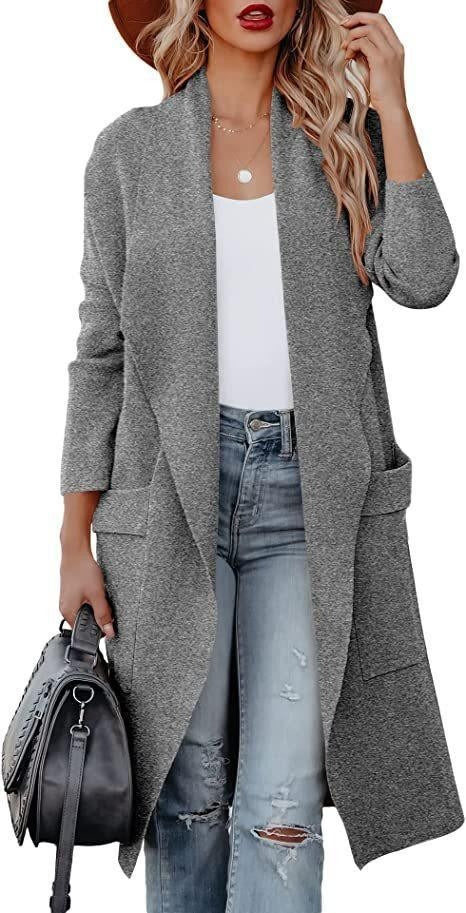 Women's Solid Colour Long Soft Coat Open Front With Pockets