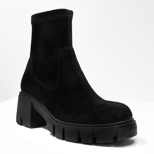 Women's Faux Suede Chunky Sole Pull On Ankle Boots