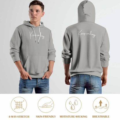 Plus Size Unisex Front and Back Letter Print Keep Smiling Sweatshirt Long Sleeve Drawstring Pocket Hoodie Top