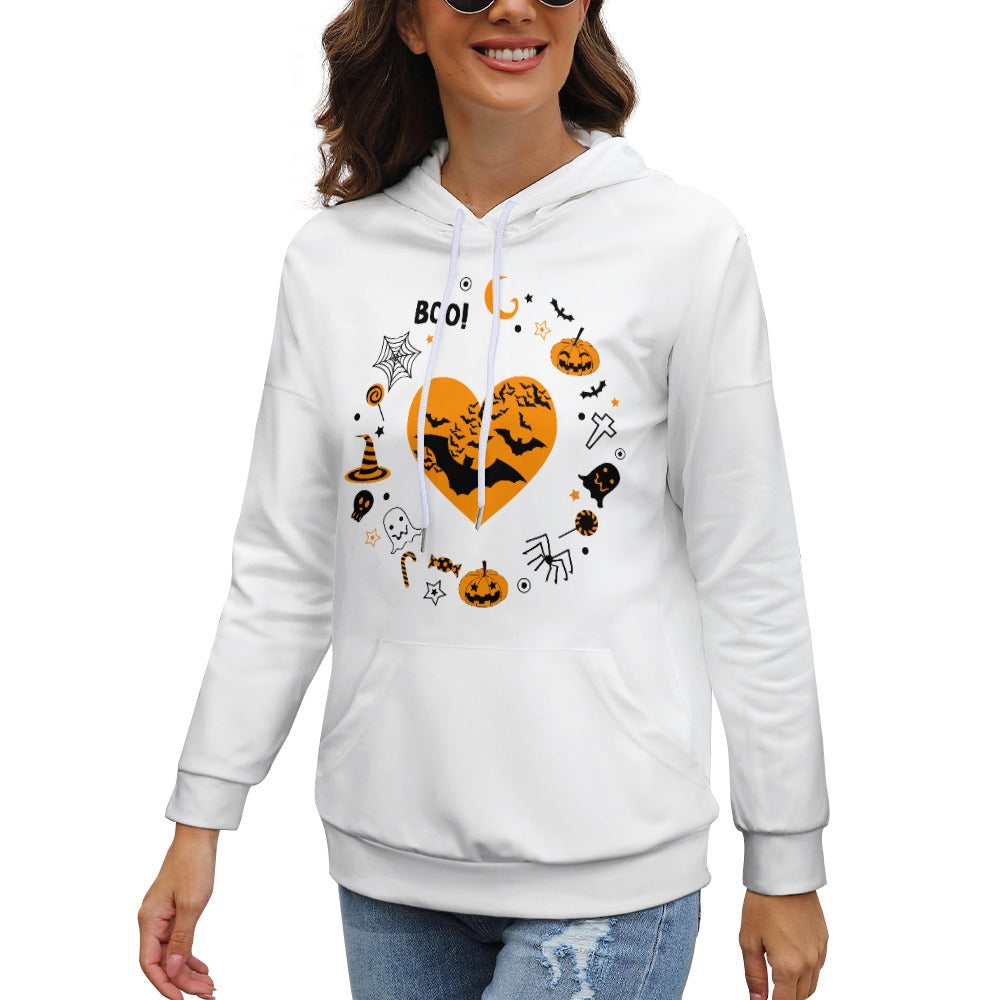 Taboo Tide Women's Pumpkin Bat Ghost Halloween Print Dropped Shoulder Hoodie Long Sleeve Front Pocket Drawstring Hooded Sweater