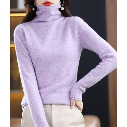 Women's Solid Colour Wool Sweater High Lapel Neck Long Sleeve Warm Cosy Jumper Top