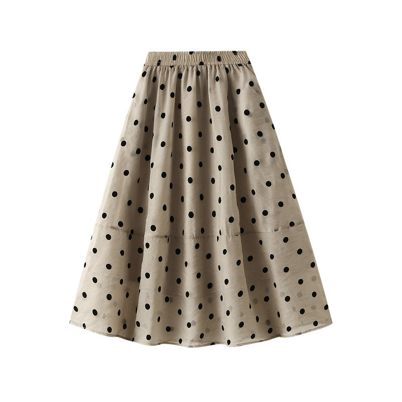 Women's Polka Dot Skirt A-Line Swing Flare Elastic Waist Midi Length