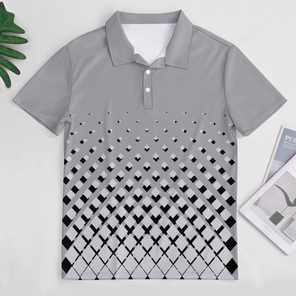 Men's Plus Size Monochrome Square Print Polo Shirt Button Collar Short Sleeve T-shirt Fashion Top All Sizes