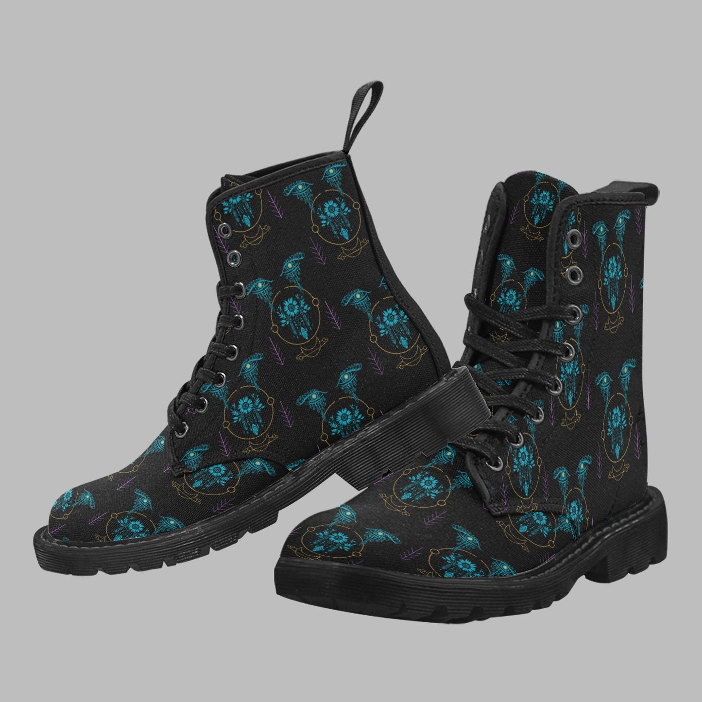 Women's Tribal Eyes Print Lace Up Canvas Doc Style Boots