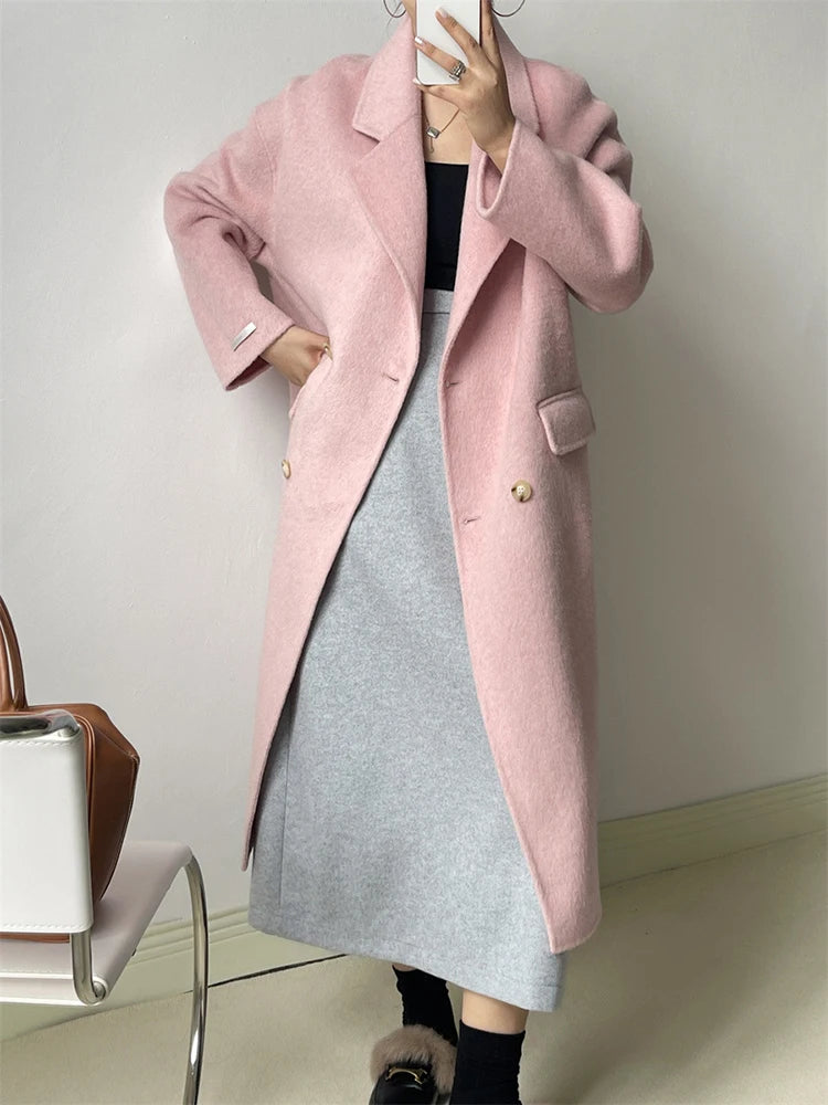 Women's Double Breasted Long Wool Coat