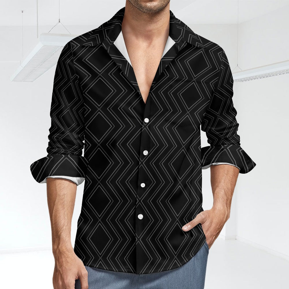 Men's Zig Zag Stripe Print Shirt Long Sleeves Button Front Collar One Pocket Casual Smart Dress Shirt All Sizes