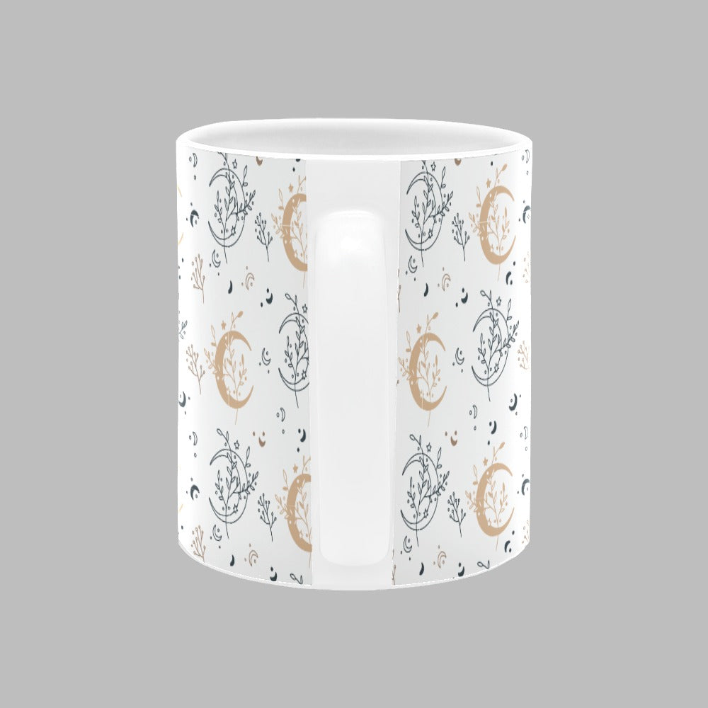 Moon Floral Leaves Print Wrap Drinkware White 11oz Ceramic Cup Mug