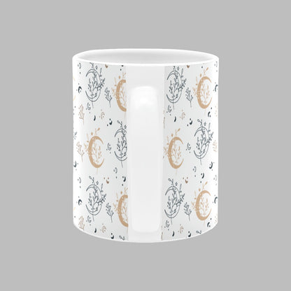 Moon Floral Leaves Print Wrap Drinkware White 11oz Ceramic Cup Mug