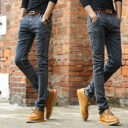 Men's Slim Fit Denim Blue Jeans Straight Leg High Quality Trousers Retro Style