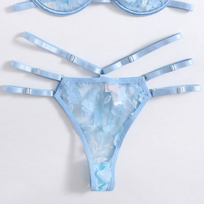 Women's Floral Embroidered Sheer Lingerie Set Sky Blue