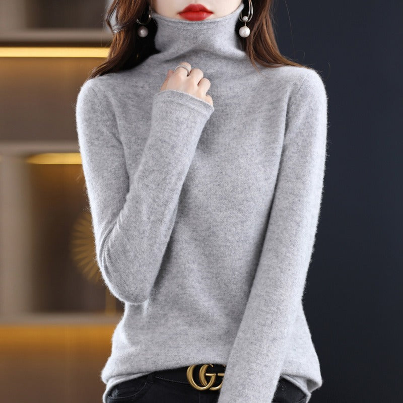 Women's Solid Colour Wool Sweater High Lapel Neck Long Sleeve Warm Cosy Jumper Top