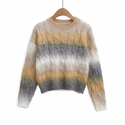 Women's Yellow Grey Ombre Cable Knit Jumper