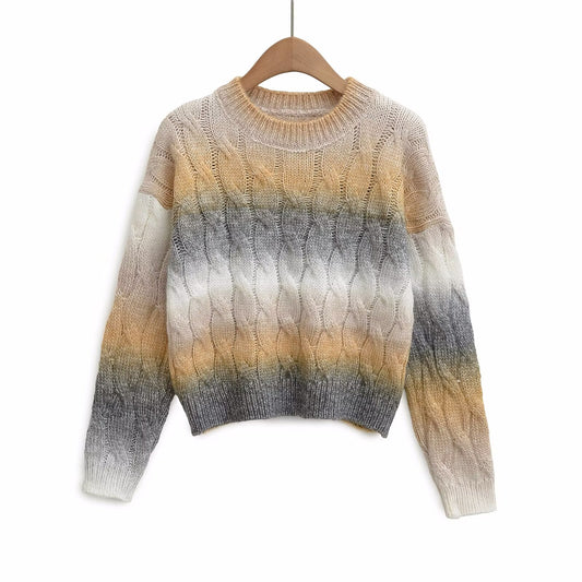 Women's Yellow Grey Ombre Cable Knit Jumper