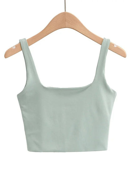 Women's Solid Colour Sleeveless Scoop Neck Crop Vest Tops