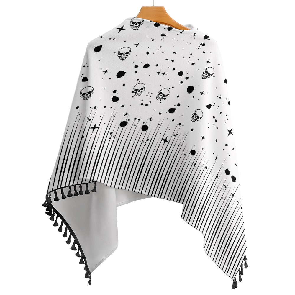 Women's Skull Print Cape With Fringed Edge One Size Pullover Outwear Fashion Halloween Season Must Have!