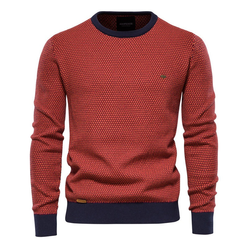 Men's Knitted Sweater Cotton Long Sleeve Round Neck Ribbed Cuff Hem Pullover Jumper